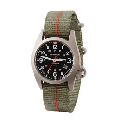 Bertucci Men's Black Dial Defender Drab With Red Nylon Band Solar Field Watch - Image 1 of 2