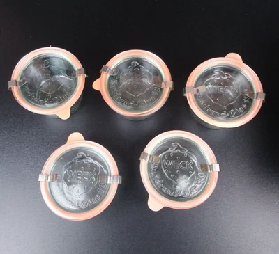 Set of 5 Weck Rundrand Glass Canning Jars Lids Clips Rubber Strawberry 100 - Image 1 of 4