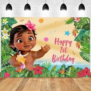 Baby Moana Backdrop Girls 1st Happy Birthday Party Photo Background Banner Prop - Picture 1 of 7