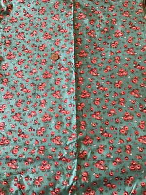 Vintage Material Fabric 3 Yd x 36" Teal Pink Flowers Pattern - Image 1 of 2
