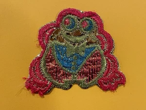 Vintage 1970S Frog Patch Shiny Silver Red Green Blue Groovy Design Rare - Picture 1 of 3