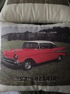 Selten 1957 Chevy Belair Auto Fahrzeug 2 Wurfkissen Cruising Hot Rod Man Cave - Bild 1 von 5