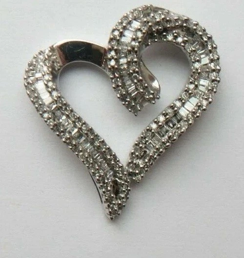 ANTIGUO Colgante Corazón Diamante 10K con Baguette de Oro y Piedras Redondas Firmado JWBR Foto 1 de 4