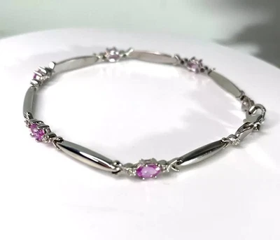 Женский теннисный браслет из розового сапфира с покрытием из белого золота 14 карат - Изображение 1 из 3