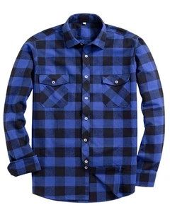 Men's Button Down Regular Fit Long Sleeve Plaid Flannel Casual Shirts - Picture 1 of 5
