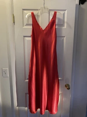 Natori Saks Fifth Avenue full length Nightgown Coral red size M Bias Cut Satin - Image 1 of 4