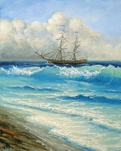 356- 8"X10" GALLERY GICLEE ART PRINT Expressionism Seascape Ship by Mesheryakov - Picture 1 of 5