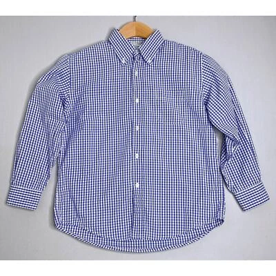 PAPO D'ANJO Boys 8 Yrs Navy Blue/White Gingham Check Button Down Shirt - Image 1 of 3