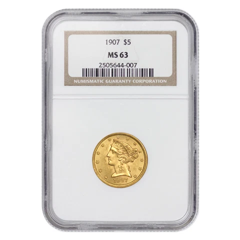 1907 $5 Liberty Head NGC MS63 Gold Half Eagle Philadelphia Uncirculated Coin Cover