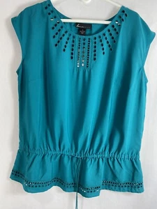 Blusa sin mangas LANE BRYANT 14 verde azulado cintura elástica nueva con etiquetas - Imagen 1 de 4