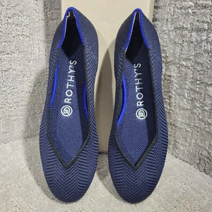 Rothys The Flat Women’s Size 7 US Blue Metallic Herringbone Flat Slip-on Shoes - Picture 1 of 14