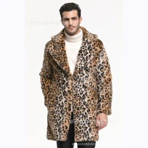 Men Leopard Printed Overcoat Faux Fur Outwear Coat Jacket Winter Parka Slim Warm - Picture 1 of 7