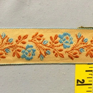 Jacquard Ribbon Embroidered Floral Trim 1-3/8" Beige Blue Orange 5 yds #RB62 - Picture 1 of 1