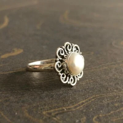 Lovely Pearl  Gemstone 925 Sterling Silver Handmade Ring All Size Q-2 - Image 1 of 4