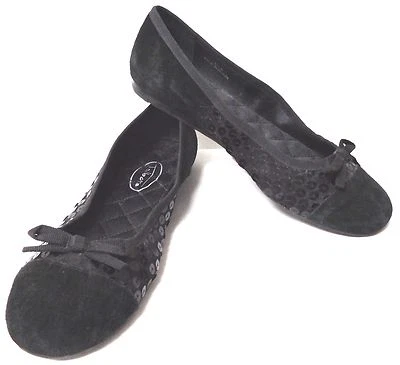TALBOTS ZAPATOS PLANOS DE BALLET DE GAMUZA NEGROS CON LENTEJUELAS EN LOS LATERALES MUJER TALLA 5,5 USADOS EN EXCELENTE ESTADO Foto 1 de 4