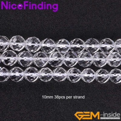 Cuentas redondas de roca de cristal transparente blanco grado AAA natural para hacer joyas de 15" Foto 1 de 4