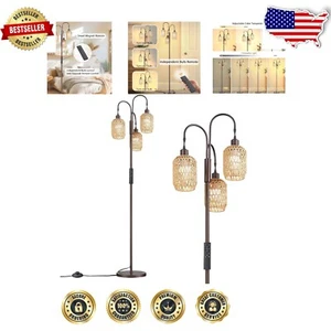 Chic Rattan Tree Floor Lamp with Built-In Remote & Adjustable Color Temperatures - Picture 1 of 11