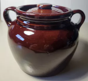 Vintage Large Stoneware Dark Brown USA Bean Pot Crock with Lid - Picture 1 of 9