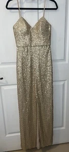 Amsale Samantha Gold Pailletten Spaghettiträger Brautjungfer/Formelles Kleid Größe 4 - Bild 1 von 9