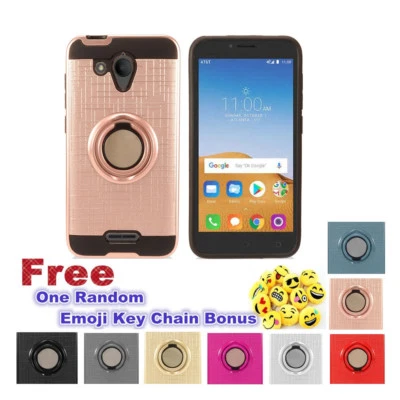 For Alcatel Tetra Grid Metallic Design Hybrid Dual Layers Ring Stand Case Cover - Image 1 of 4