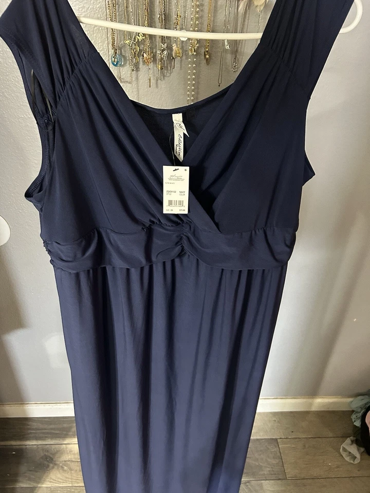 NY Collection Womens Dress Blue 2x Plus Ruched Empire Waist Surplice 167