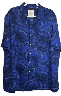 Tasso Elba Island Shirt Mens XXL Blue Hawaiian Palm Leaf Print Silk Linen Short - Image 1 of 4