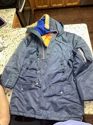 Vintage Arctic Parka by Envoy Flying Jacket Blue Faux Fur Hood L - Image 1 of 4
