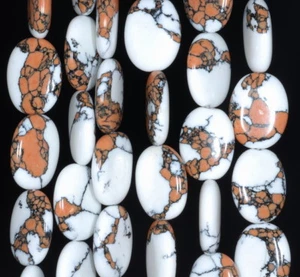 "Cuentas sueltas ovaladas de piedra preciosa ovaladas de matriz naranja blanca 16X12mm 15,5" - Imagen 1 de 4