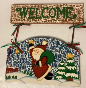 Insegna da appendere Babbo Natale in legno dipinto benvenuto 10" - Foto 1 di 6