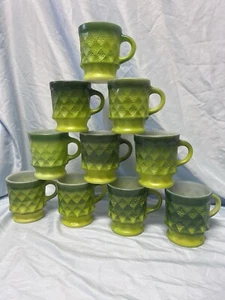 10 Fire King Green Ombré Kimberly Diamond Pattern Coffee Mug Cup MCM VTG - Picture 1 of 13