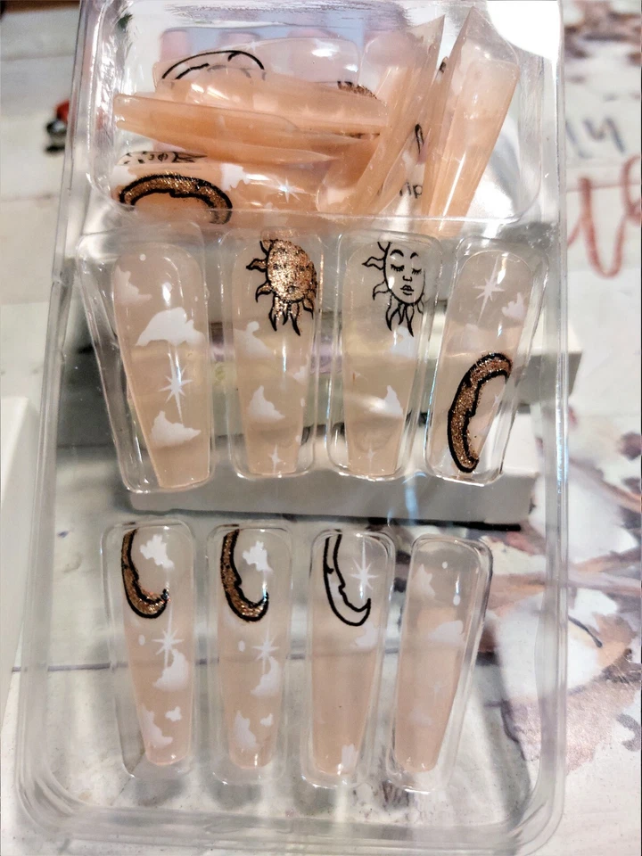 BEAUTIFUL PRE DESIGNED MOON & SUN NAIL TIPS - Image 1 of 1
