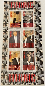 TITANIC, Leonardo DiCaprio, Kate Winslet  Rare 6 Stamp Souvenir Sheet Buriatia - Picture 1 of 1