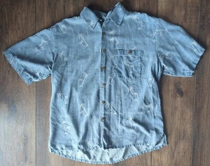 BANANA CABANA 100% Silk Dusty Blue Floral Tropical Hawaiian Button Down Shirt L - Picture 1 of 14