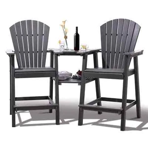 Aoodor Tall Adirondack Chair Set of 2 Bar Stool Balcony Chairs with Footrest - Picture 1 of 7