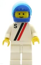 LEGO Town Minifigure Red Black Stripe White Legs Blue Helmet (Genuine)