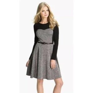Suzi Chin For Maggy Boutique Size 6 Tweed Flare Dress A-Line Long Sleeve - Picture 1 of 4