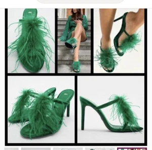 $119. Zara Green Velvet Feathered Heeled Sandals. NWT. Size U.S. 6/EU 36 - Picture 1 of 14