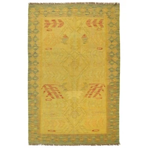 Flat Yellow Handmade Kilim Overdye Rug Free Shipp to America, 3'11x6'0 FT B29234 - Picture 1 of 8