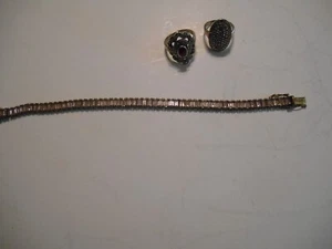 3 pc vintage lot sterling 925 2 rings 1 with garnet & bracelet - Picture 1 of 4