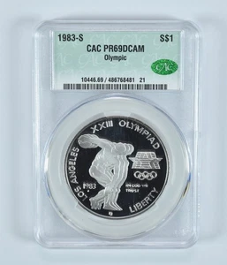 1983-S Olympic Discus Commemorative Silver Dollar PR69 DCAM CAC CACg *0595 - Picture 1 of 5