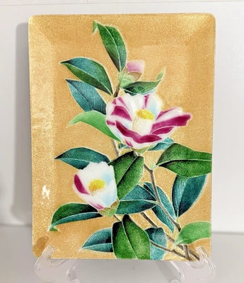 Bandeja de prato floral japonesa Cloisonne Ando Shippo pêssego 9,3/8” x 7” - Imagem 1 de 4