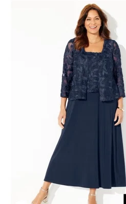 NUEVO Vestido Chaqueta Catherines Talla Grande Azul Marino Bordado Talla 5X Foto 1 de 4