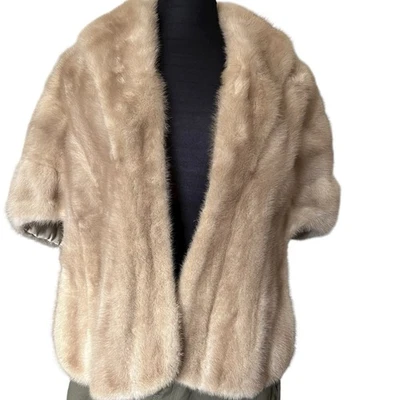 Vintage Landau Blonde Mink Stole/Cape SOFT Embroidered Name Inside Satin - Image 1 of 4