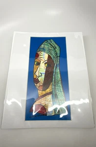 Youssef Bemba Cubist African lady Art print recycled NYC map Artisan signed 8 10 - Picture 1 of 6