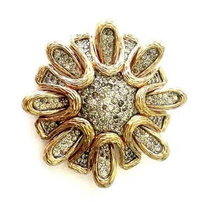 Vintage Jomaz goldfarbene Blumen Brosche Anhänger mit Strass signiert - Bild 1 von 6