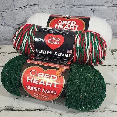 Red Heart Yarn Christmas Colors Lot White Green Striped Holiday Crafts - Image 1 of 4