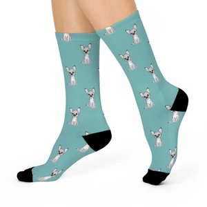 White Chihuahua Puppy Dog Pattern Cushioned Crew Socks Chihuahuas Dogs Pet Print - Imagen 1 de 4