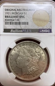 1921 Morgan Silver Dollar Original Bag Fragment Brilliant Uncirculated NGC - Picture 1 of 3