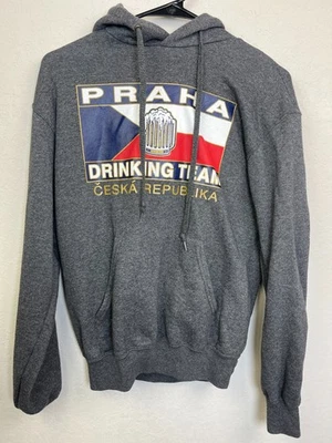Praha Drinking Team S Hoodie Sweatshirt Ceska Republika Beer Czech Republic Gray - Image 1 of 4