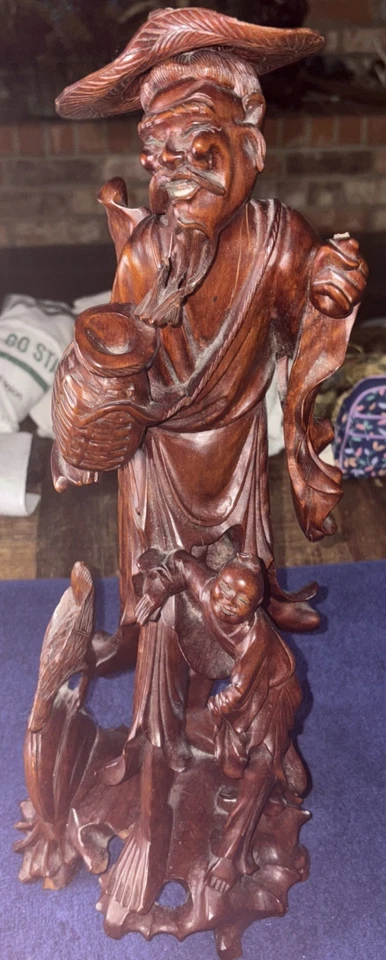 ANTIGUA ESTATUA DE BOJ TALLADA JAPONESA/CHINA DE LAS FIGURAS DEL GUARDIÁN, SIN BASTÓN Foto 1 de 4